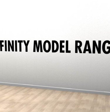 infinity model range video thumb text on grey wall