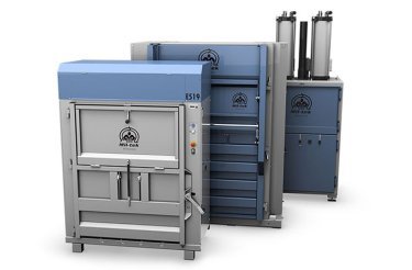 three blue and grey balers on white background