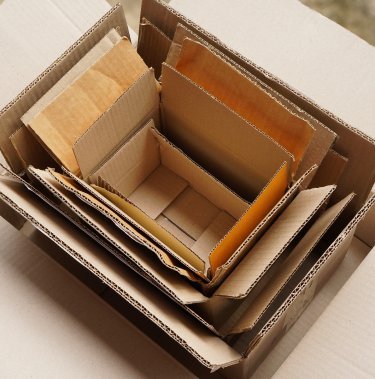 Top view of seven cardboard boxes neatly stacked inside one another