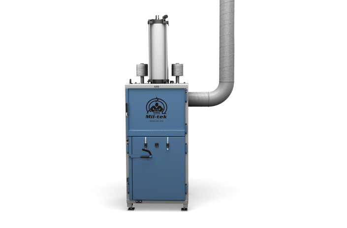 gif showing a baler with dust extraction add-on