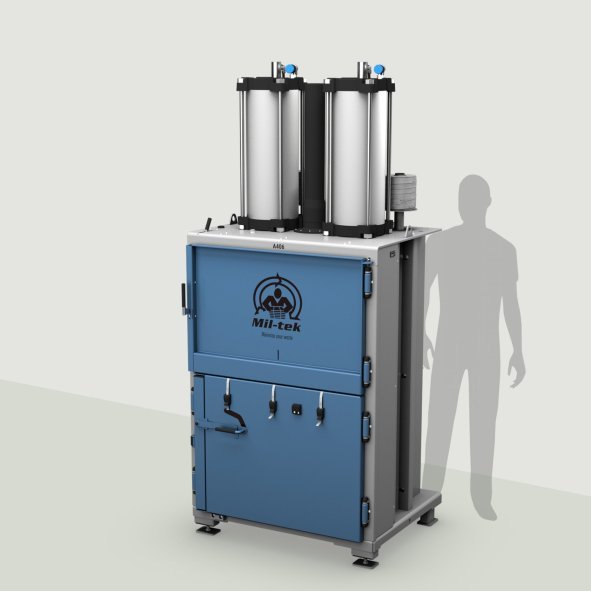 A406-2026 - cardboard baler - plastic baler - blue machine - grey background