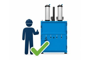 illustration of man and baler indicating operator safety