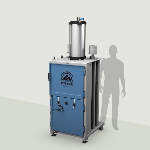 A305-2026 - cardboard baler - plastic baler - blue machine - grey background