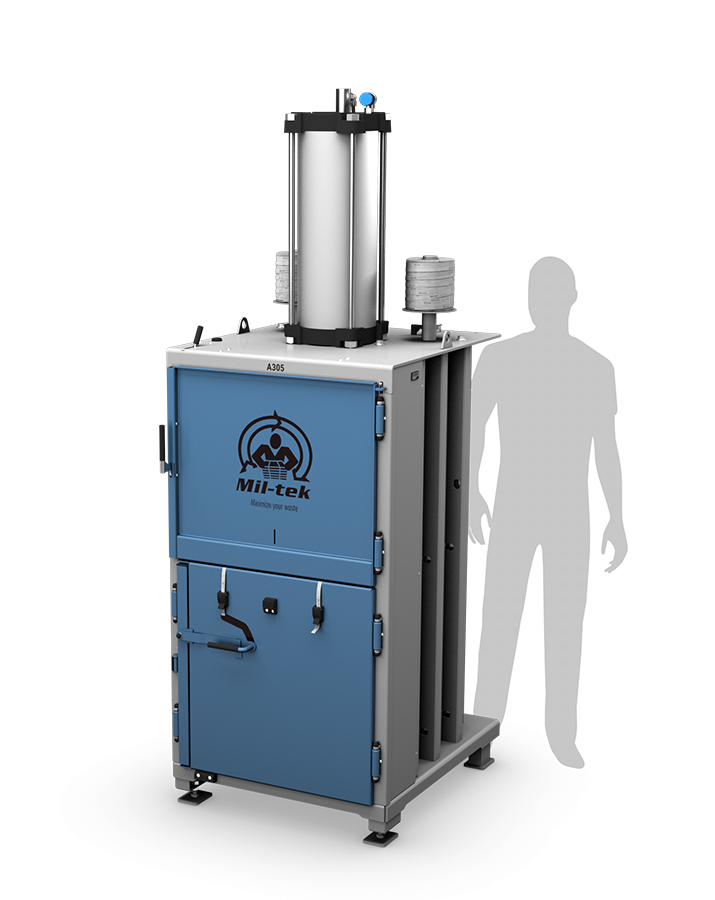 A305-2026-blue-cardboard-and-plastic-compactor-Mil-tek-UK