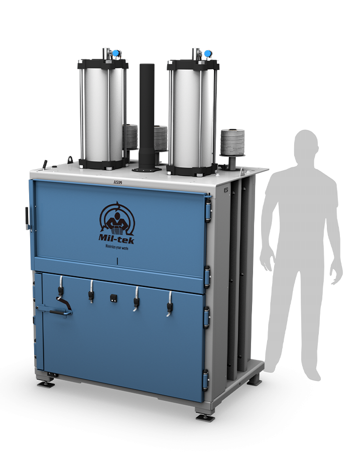 A509-2026-blue-cardboard-and-plastic-compactor-Mil-tek-UK